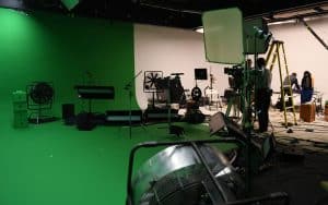 Wide view of a well-equipped studio during lunch break, under Films.Solutions' management for U2 project