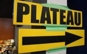 Yellow directional signs pointing towards U2 set by Films.Solutions