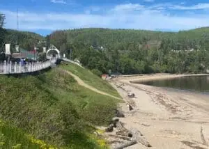 View of the beach in Tadoussac during location scouting for 'Race Across the World'